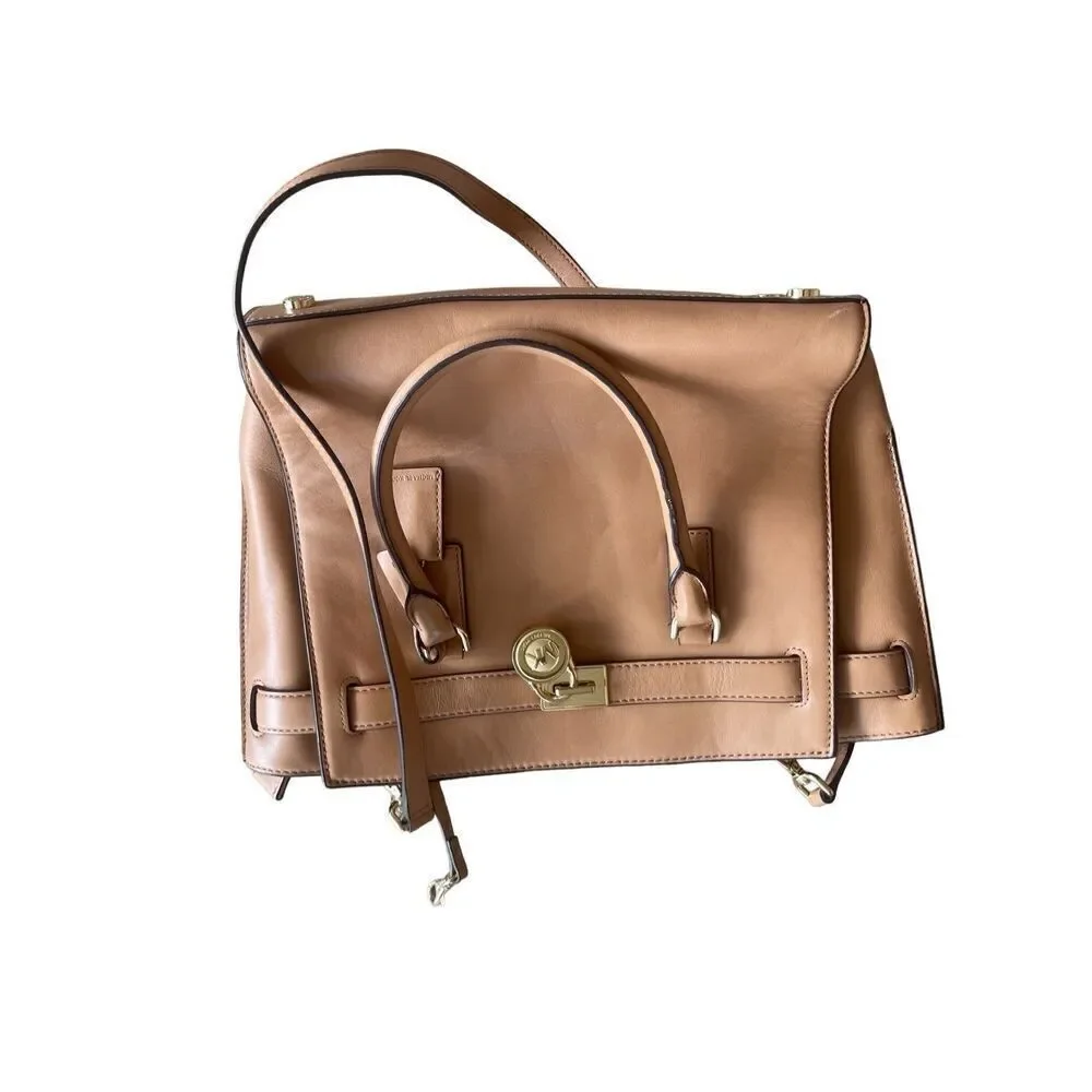 Michael Kors Hamilton Saffiano Leather Satchel Bag Dark Khaki